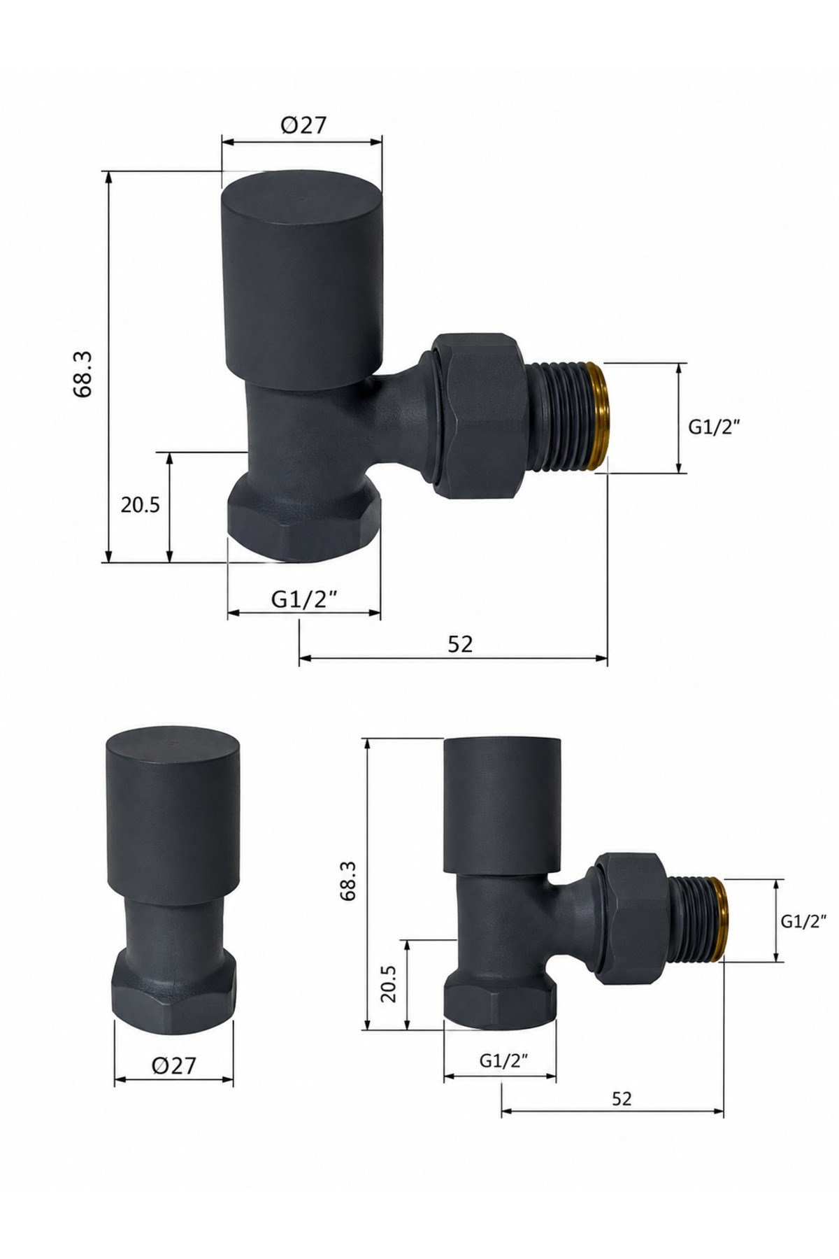 Radyatör Havlupan Vanası Köşe Tip 1/2'' Siyah ( Metal Volan )