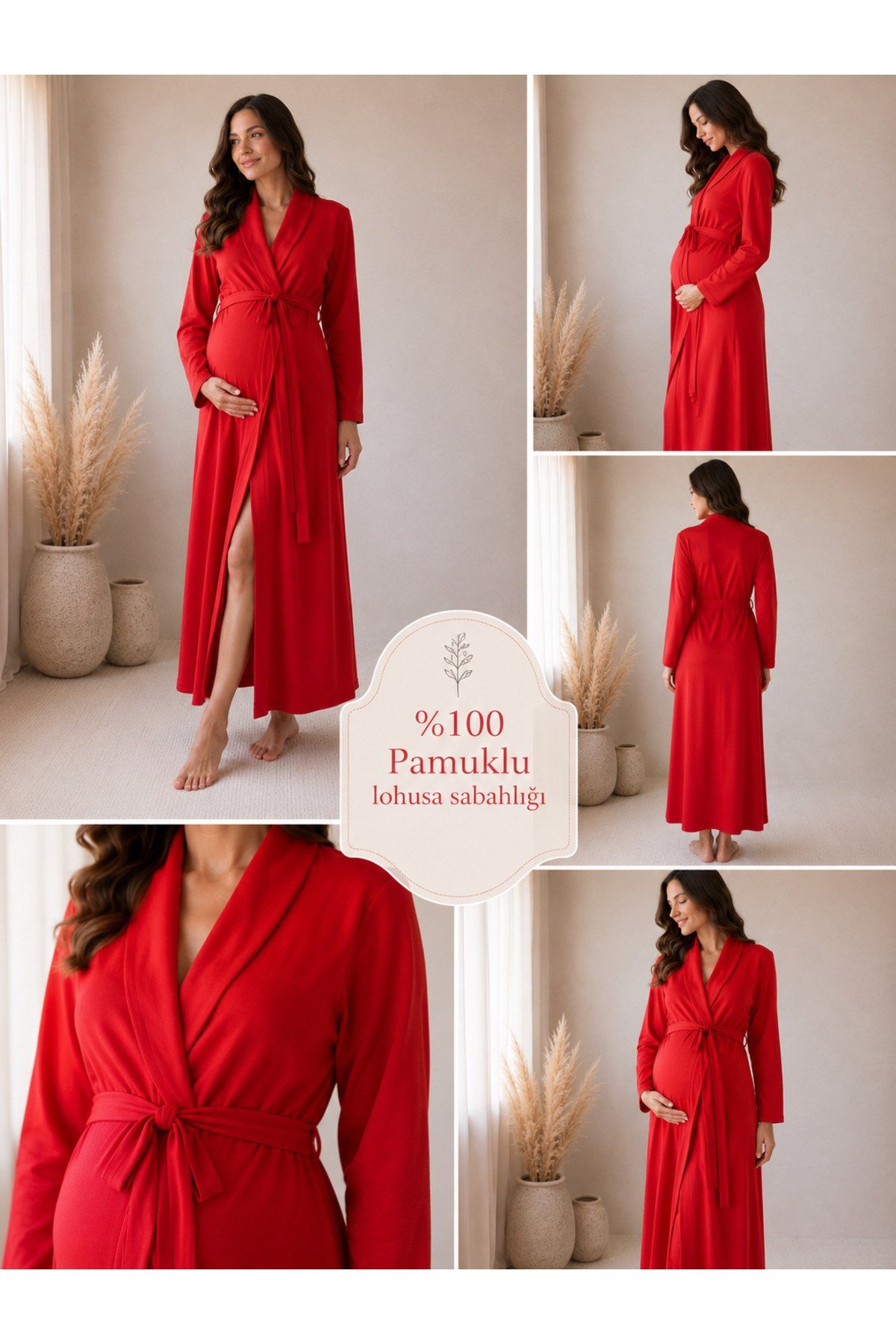 %100 Pamuklu Lohusa Sabahlığı Uzun Boy Hamile & Doğum Sonrası Kullanıma Uygun