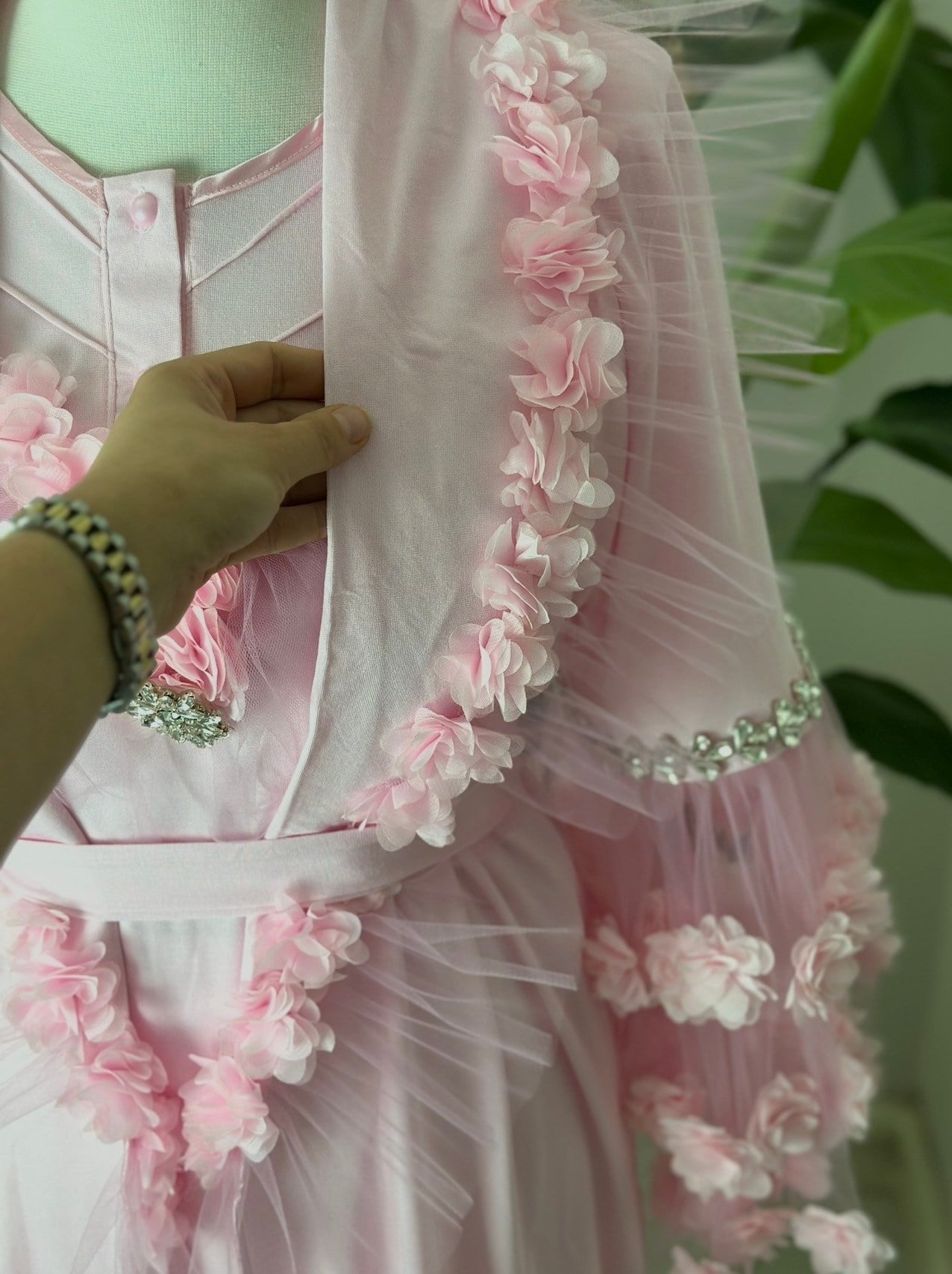 Pembe Çiçekli Lohusa Sabahlık ve Pijama Takımı