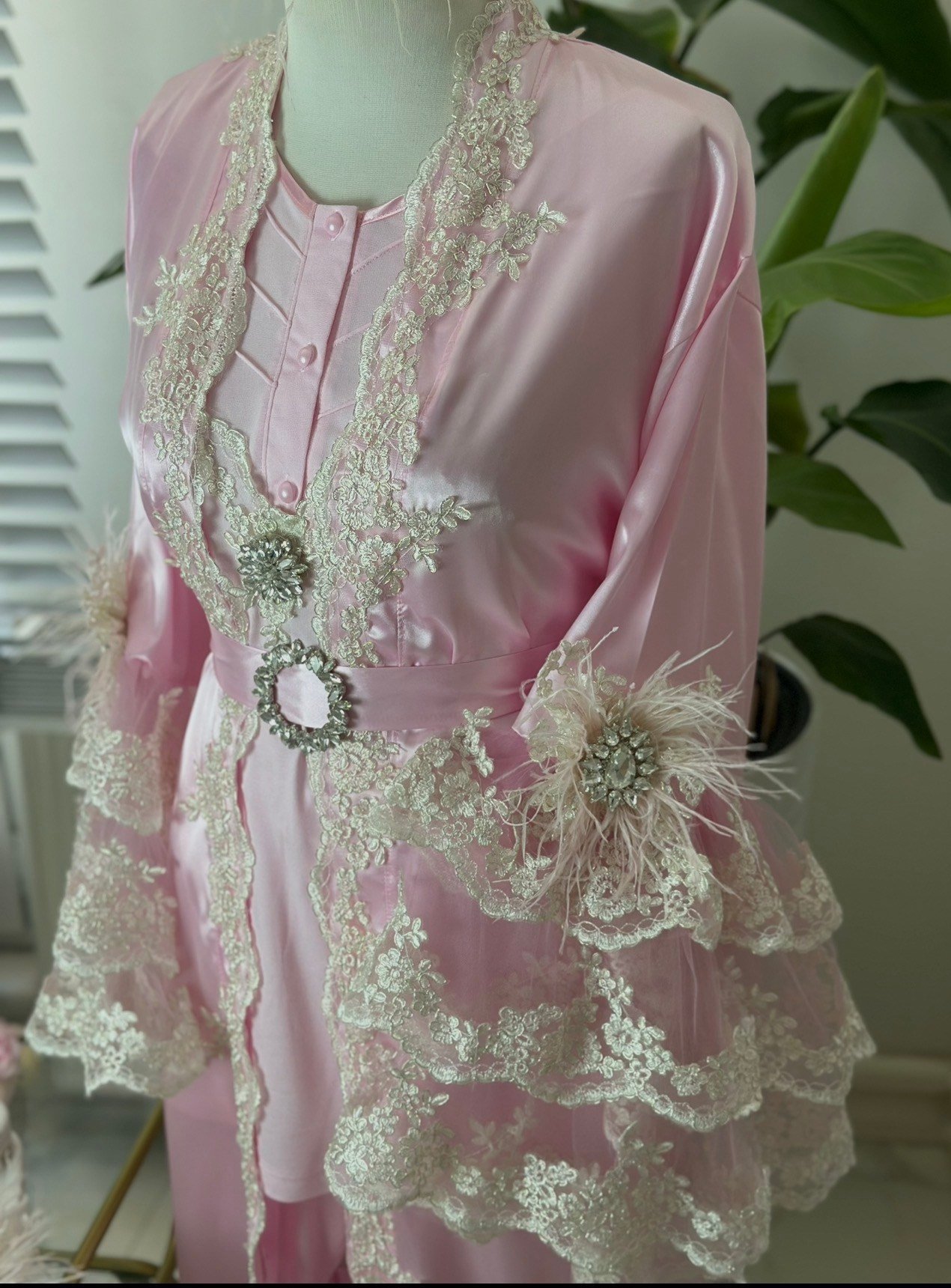 Pembe Premium Lohusa sabahlık ve pijama takımı