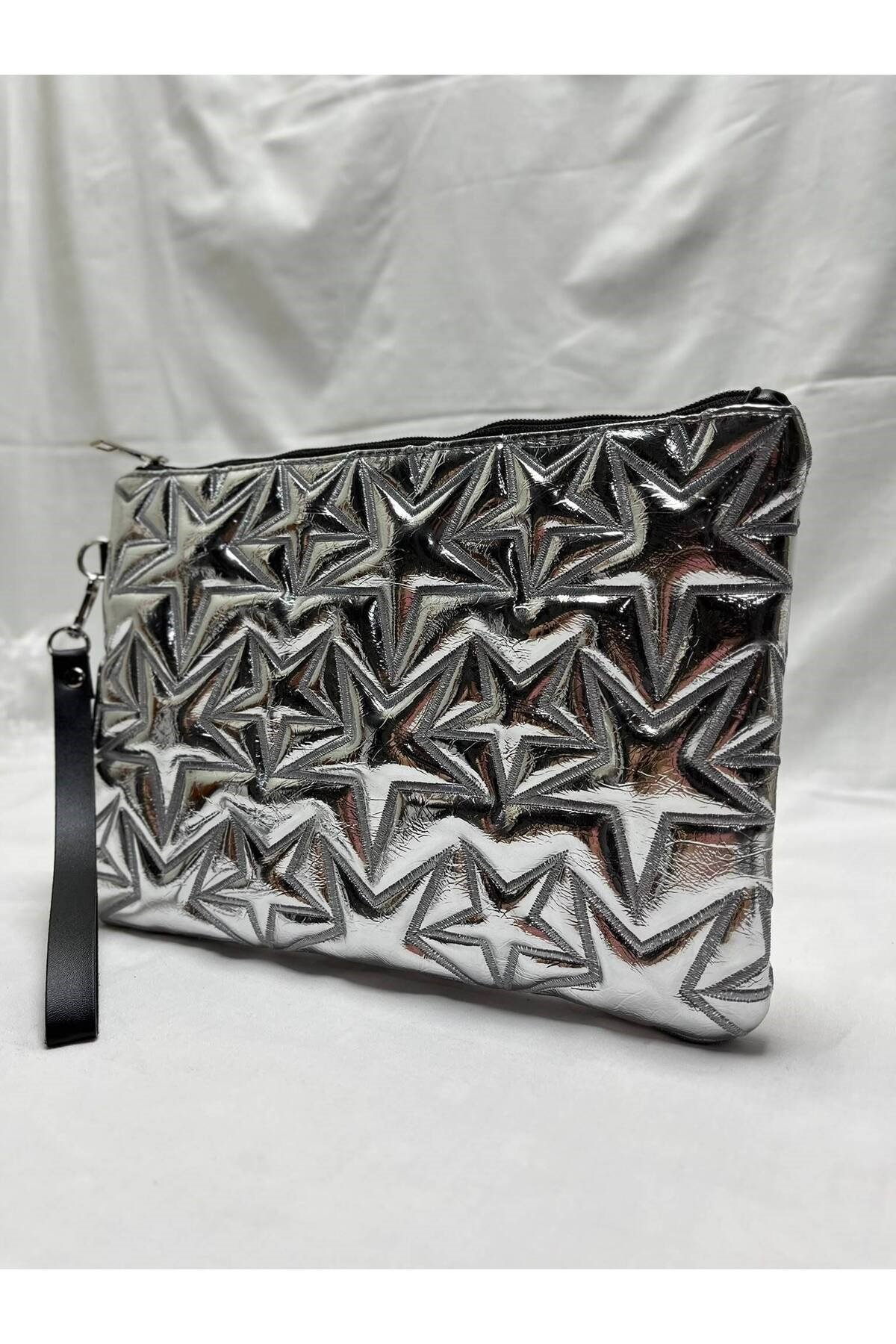 Gümüş renkli clutch kadın el çantası