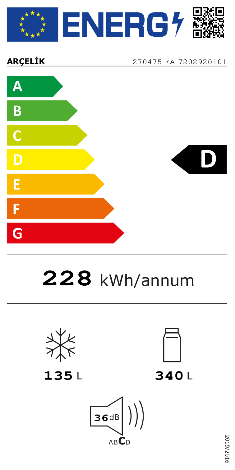 Arçelik 270475 EA Alttan Donduruculu Buzdolabı