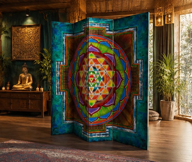 DBSanat Sri Yantra Mandala Baskılı 5 Kanat Dekoratif Paravan – Oda Bölücü & Seperatör