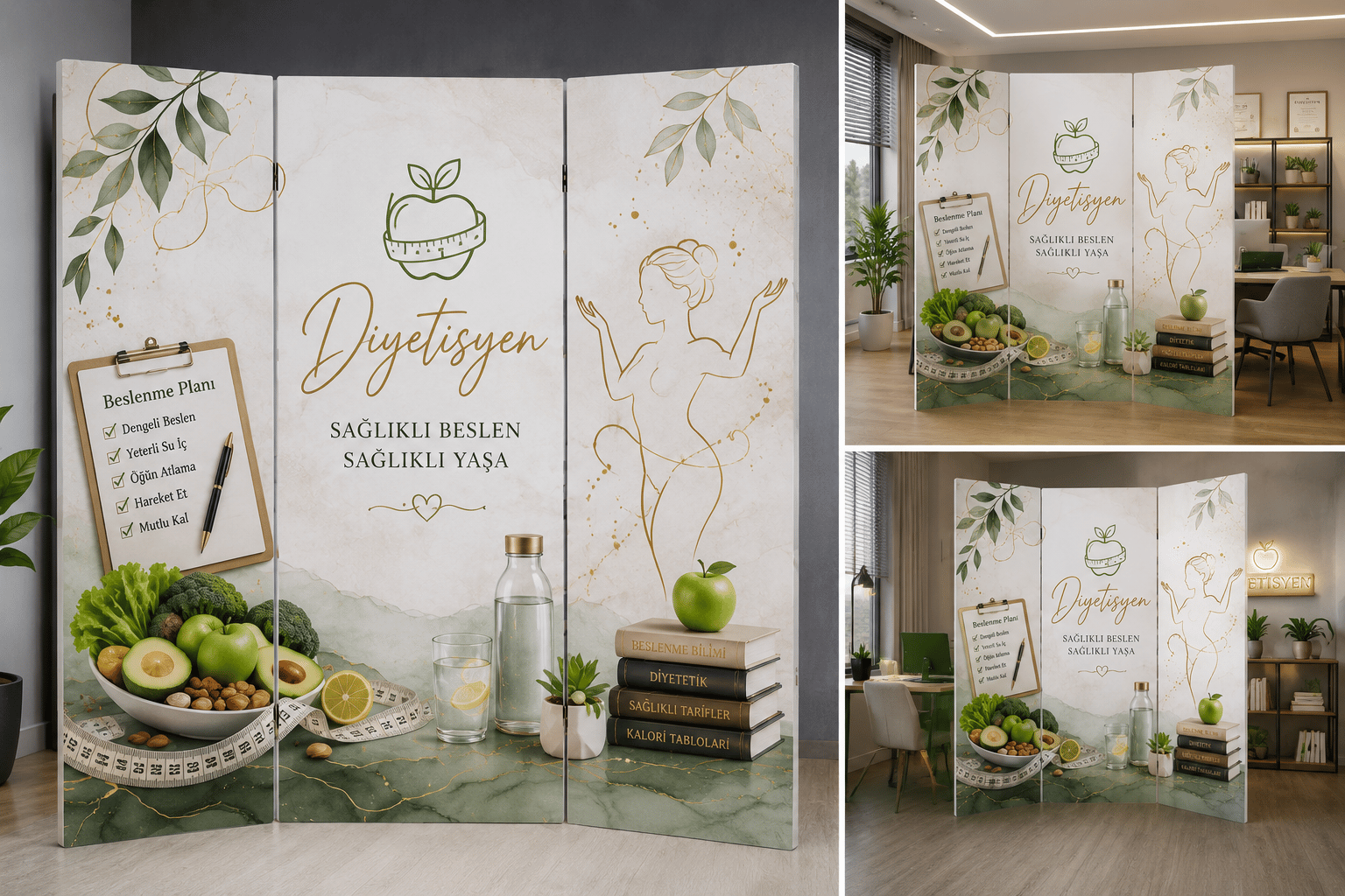 Diyetisyen Temalı Dekoratif Paravan – Sağlıklı Beslenme ve Wellness Oda Bölücü