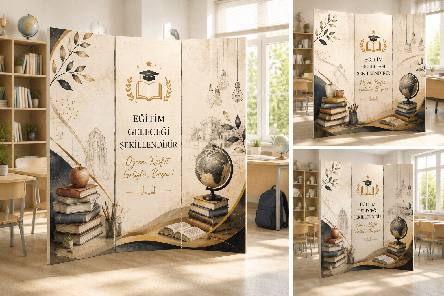 Eğitim Temalı Dekoratif Paravan – Okul, Kurs ve Eğitim Kurumları İçin Oda Bölücü