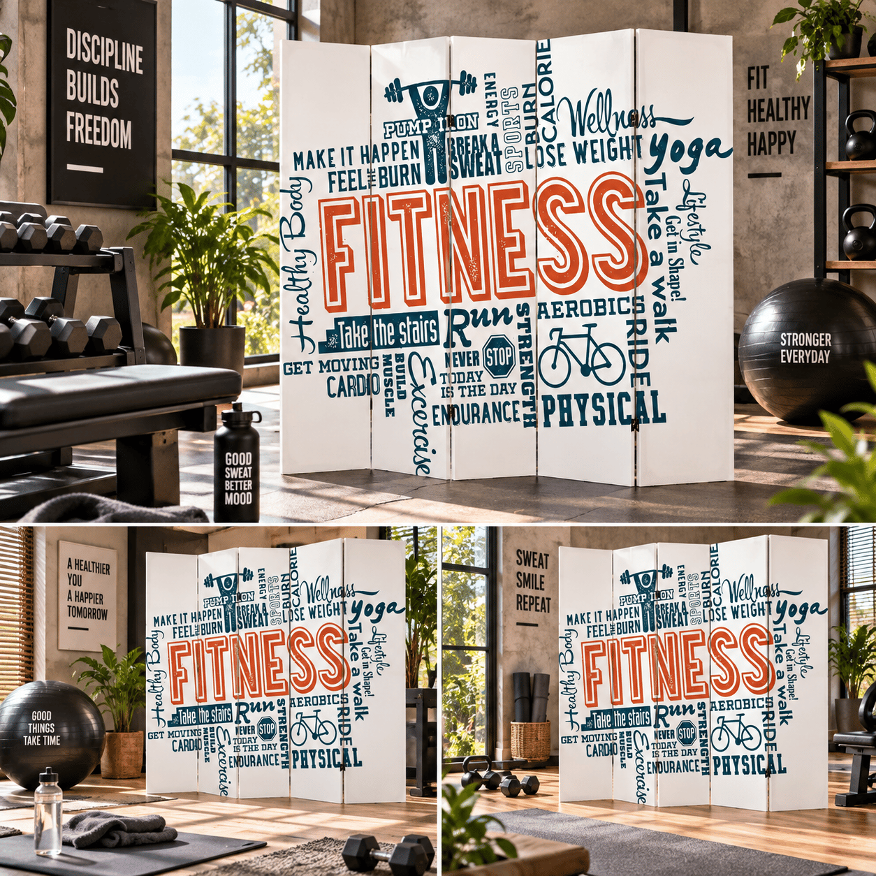 Fitness Motivasyon Yazılı Dekoratif Paravan