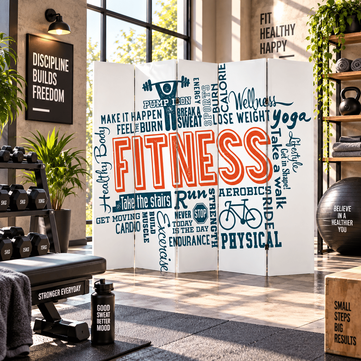 Fitness Motivasyon Yazılı Dekoratif Paravan