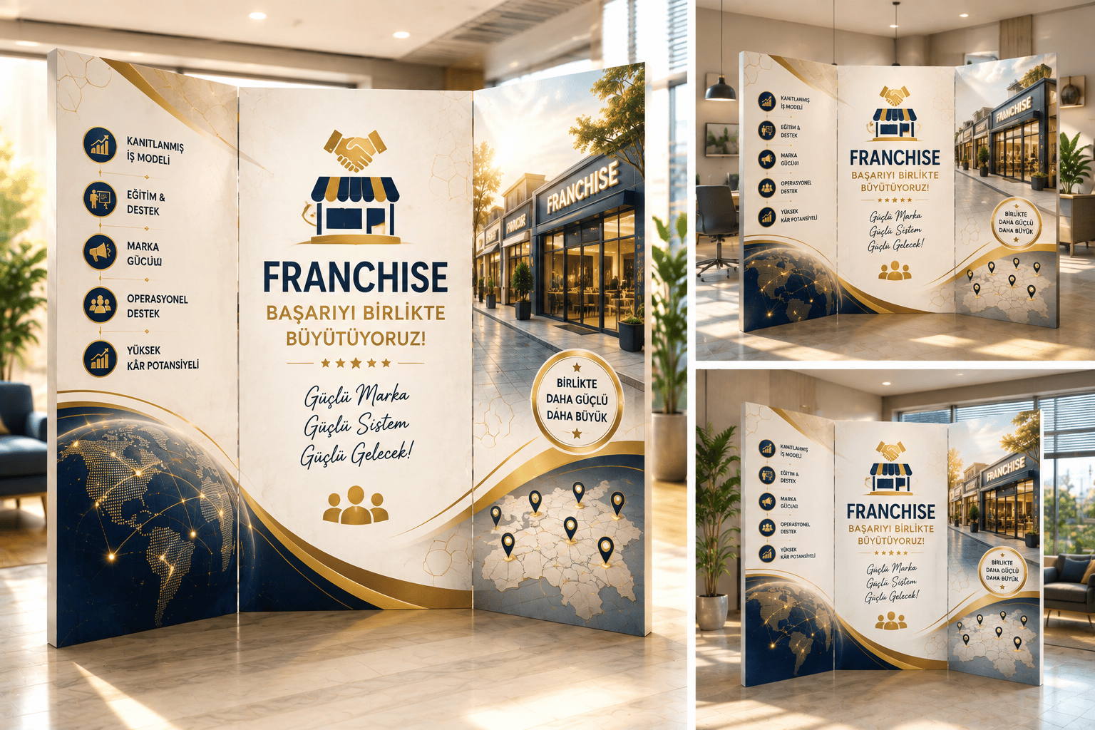 Franchise İşletmeler Temalı Dekoratif Paravan – Kurumsal Oda Bölücü ve Seperatör