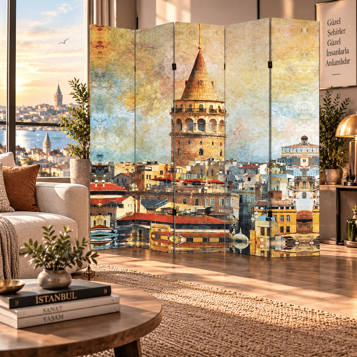 Galata Kulesi İstanbul Manzaralı Dekoratif Paravan