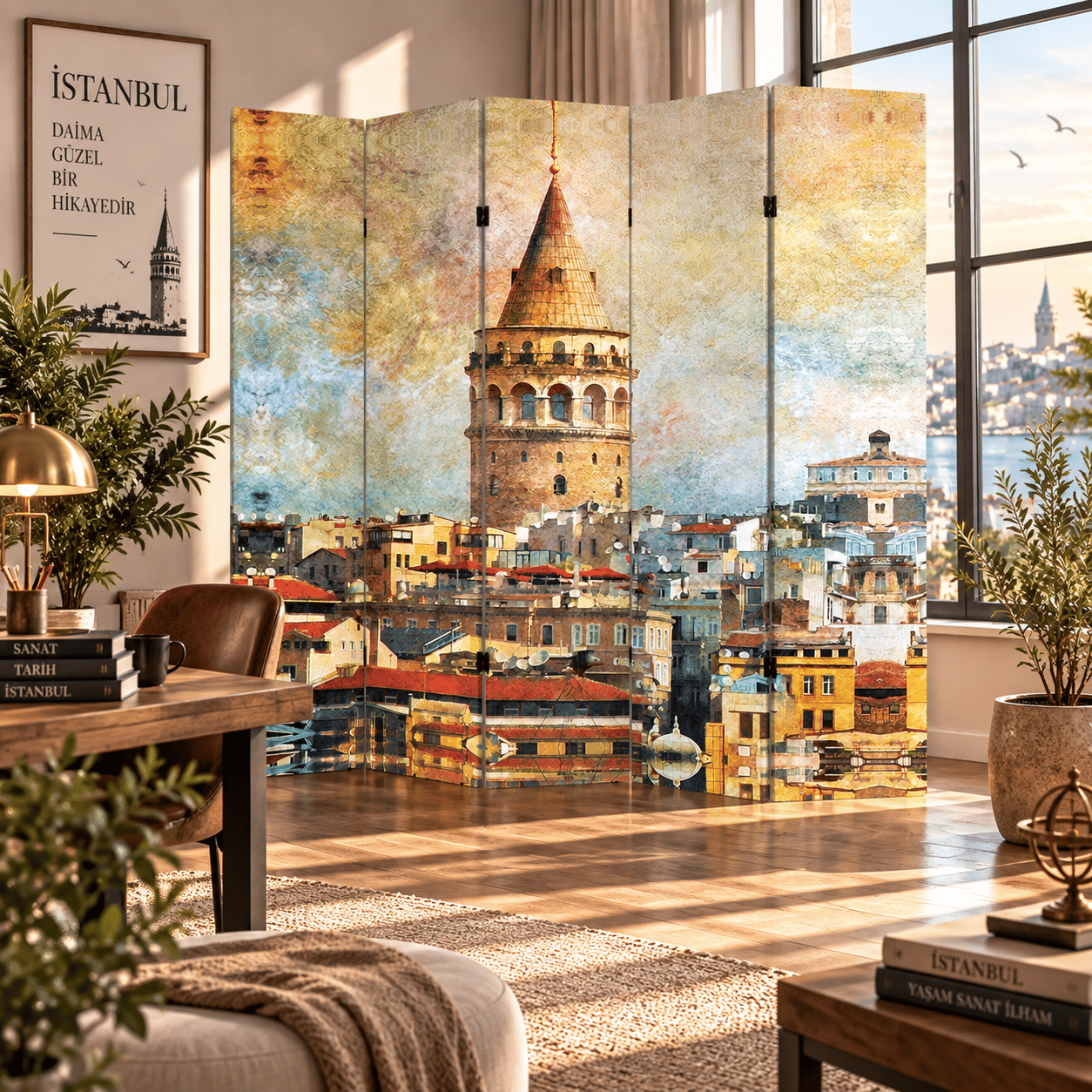 Galata Kulesi İstanbul Manzaralı Dekoratif Paravan