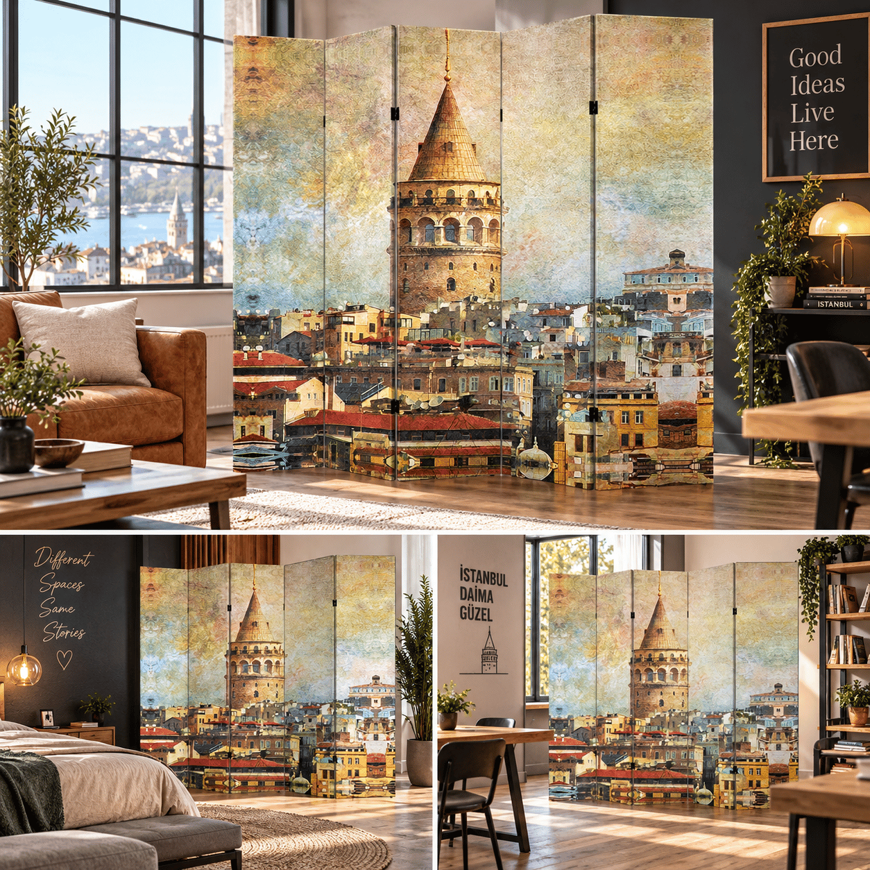 Galata Kulesi İstanbul Manzaralı Dekoratif Paravan