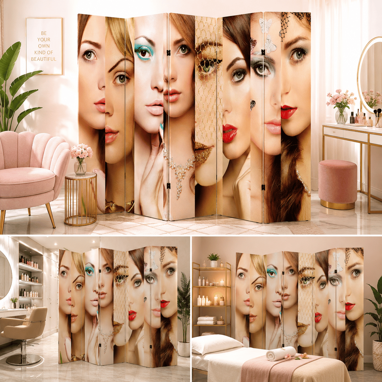 Güzellik ve Makyaj Temalı Dekoratif Paravan – Beauty Salon Oda Bölücü