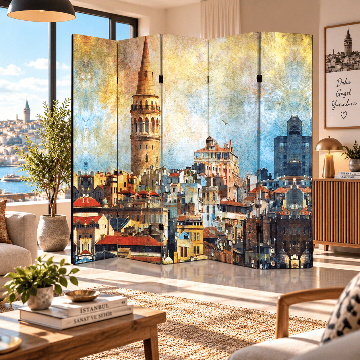 İstanbul Galata Kulesi Temalı Dekoratif Paravan