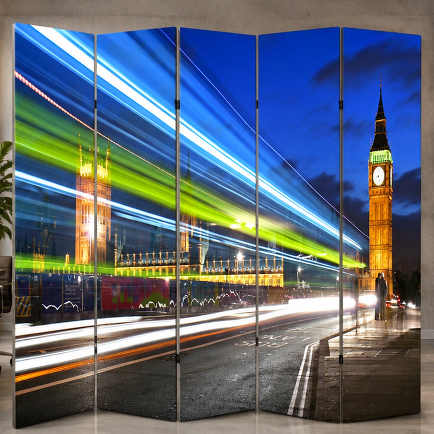 Londra Big Ben Temalı Dekoratif Paravan – Şehir Manzaralı Oda Bölücü