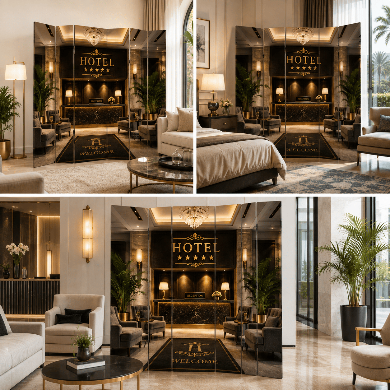 Luxury Hotel Reception Dekoratif Paravan – Otel Lobisi Temalı Oda Bölücü