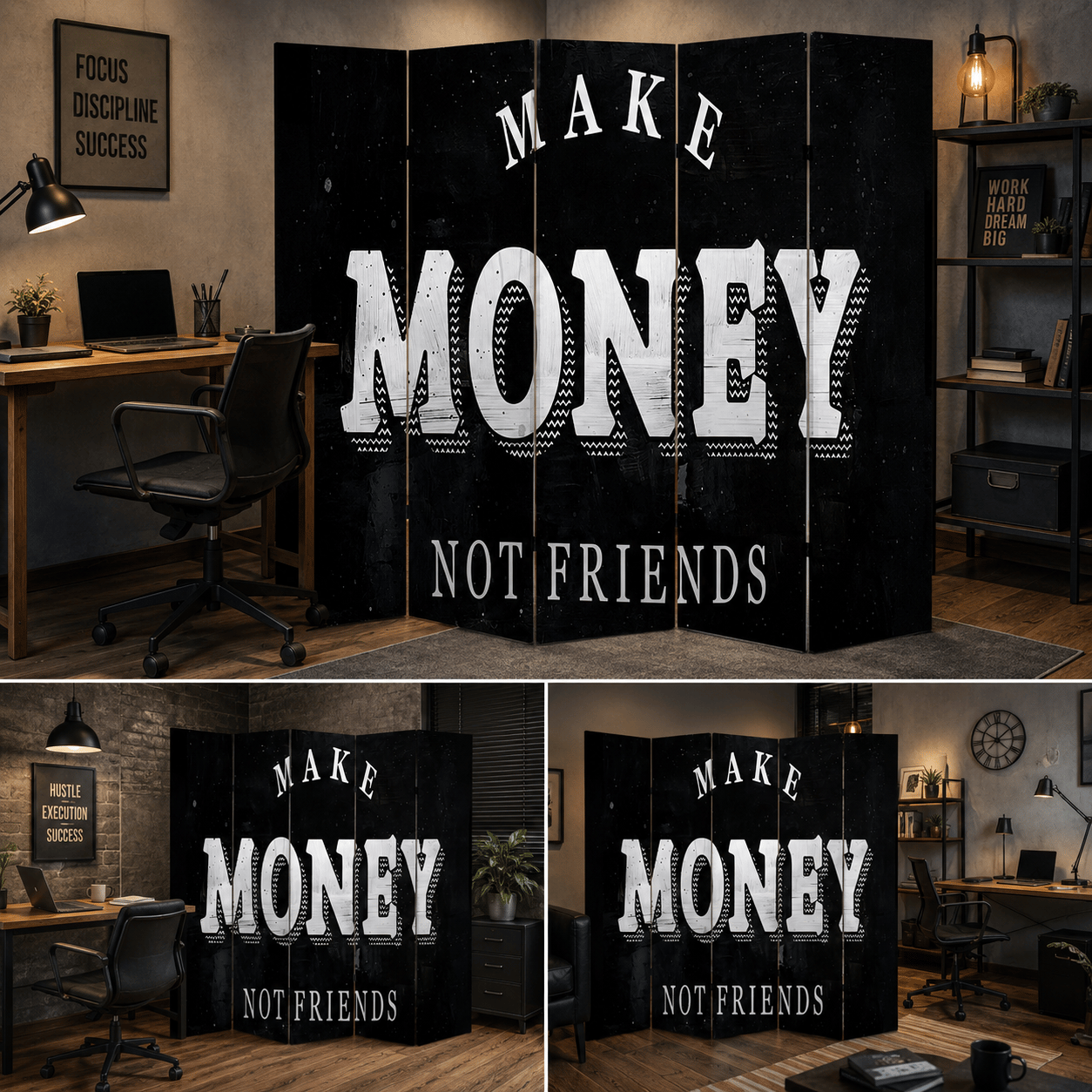 Make Money Not Friends Dekoratif Paravan – Motivasyon Temalı Ofis Oda Bölücü