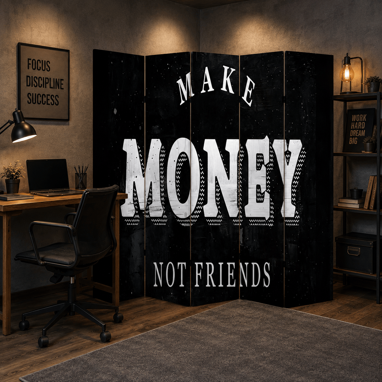 Make Money Not Friends Dekoratif Paravan – Motivasyon Temalı Ofis Oda Bölücü