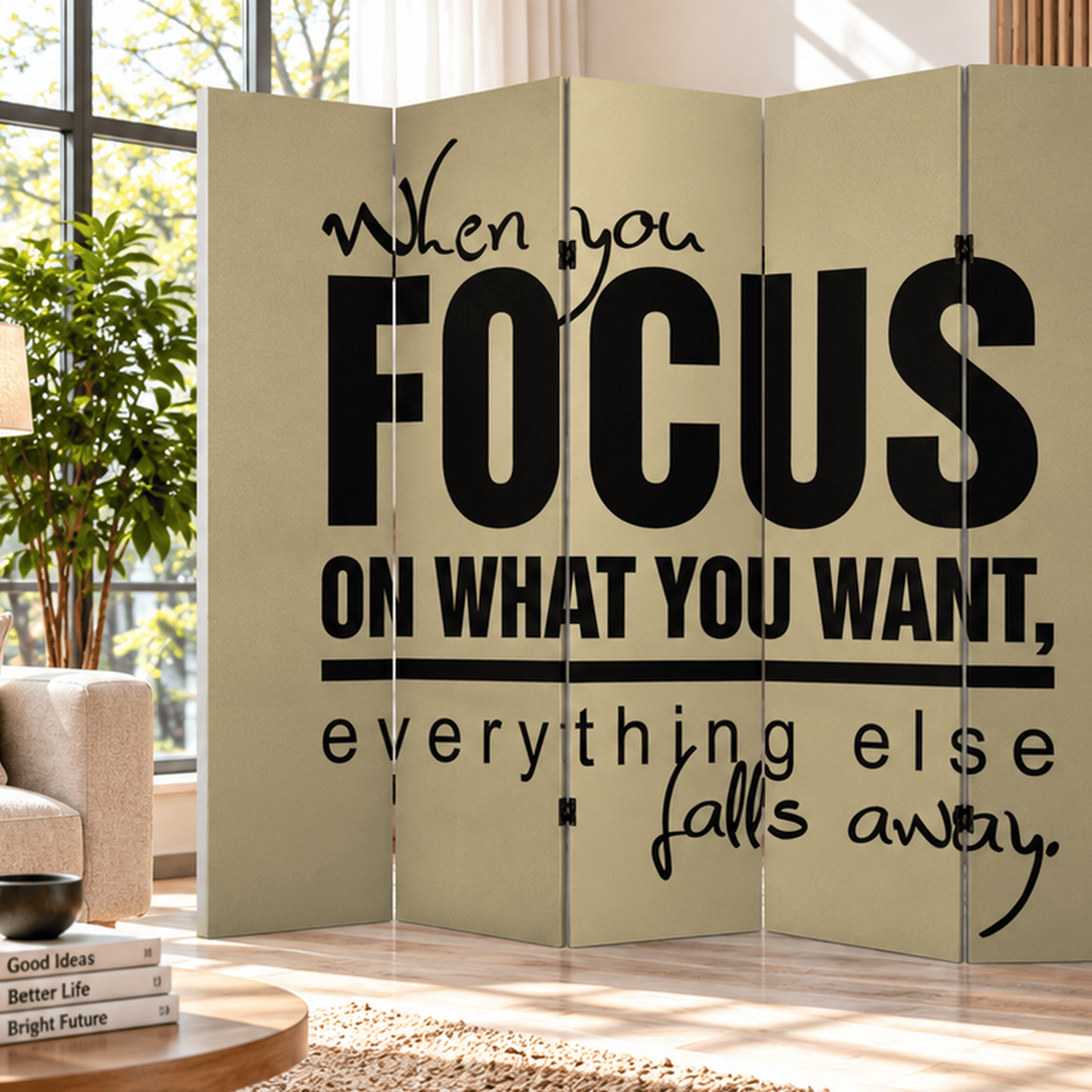 Motivasyon Yazılı Dekoratif Paravan – Focus Tasarım