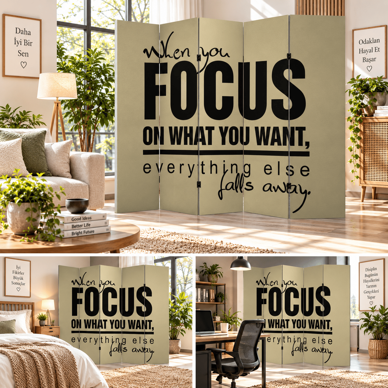 Motivasyon Yazılı Dekoratif Paravan – Focus Tasarım