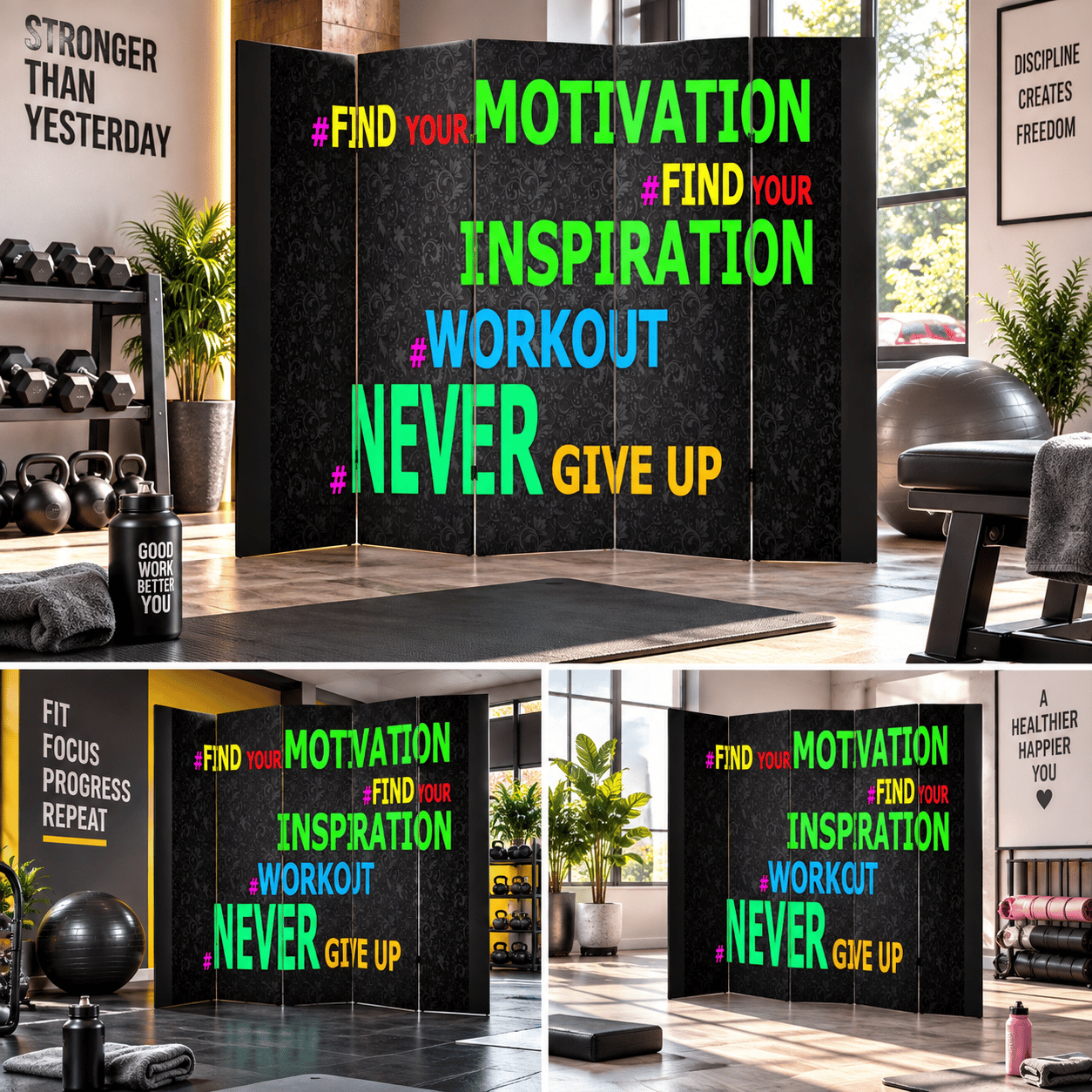 Motivasyon Yazılı Fitness & Spor Temalı Dekoratif Paravan