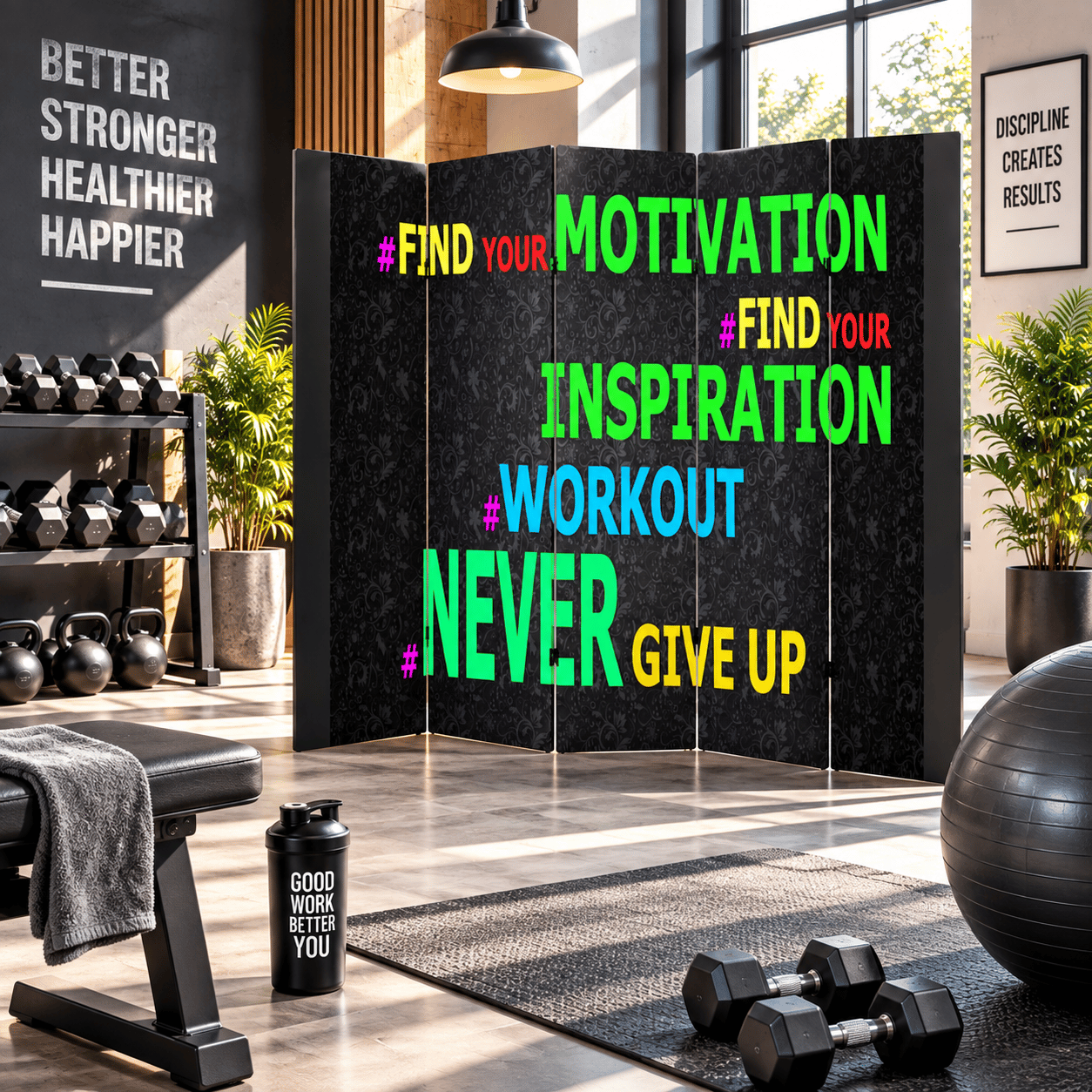 Motivasyon Yazılı Fitness & Spor Temalı Dekoratif Paravan