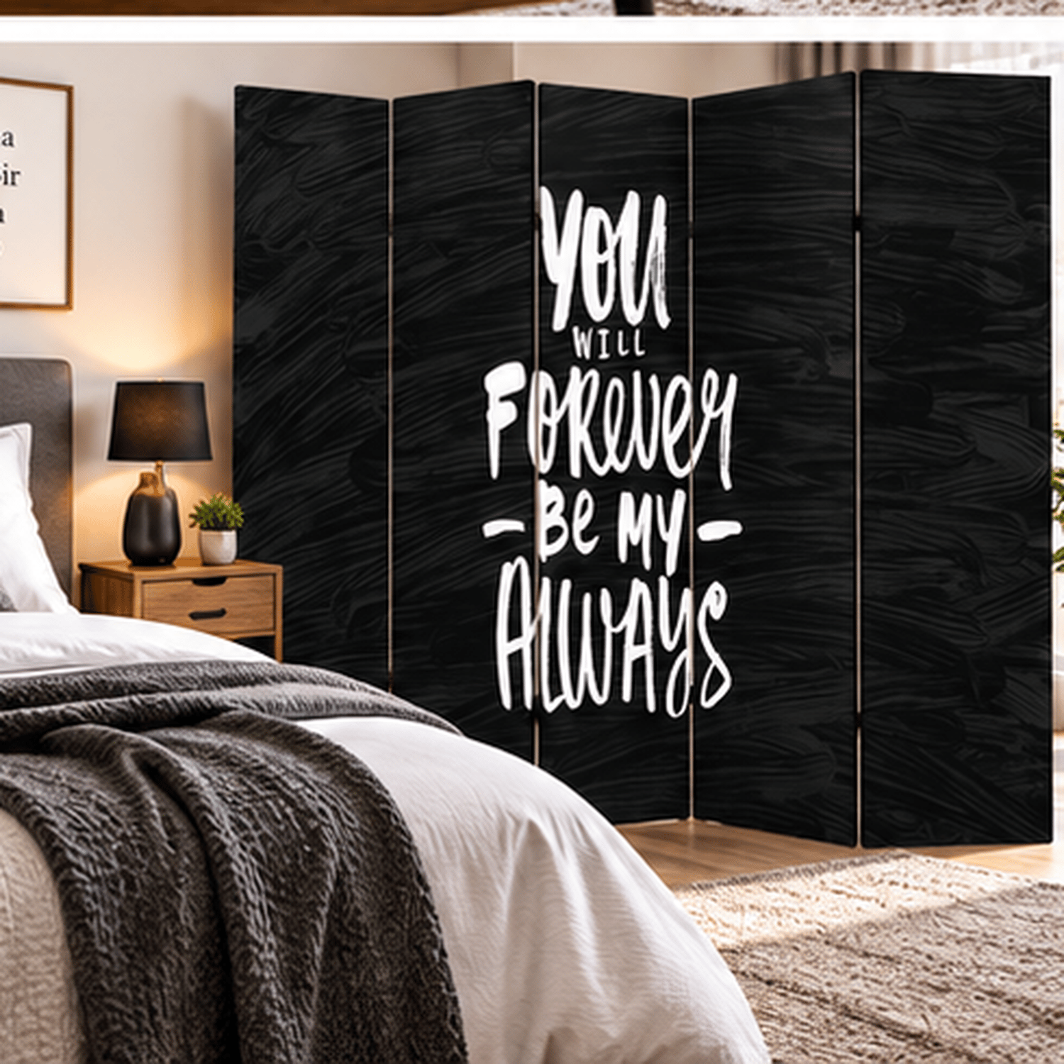 Motivasyon Yazılı Siyah Dekoratif Paravan – You Will Forever Be My Always