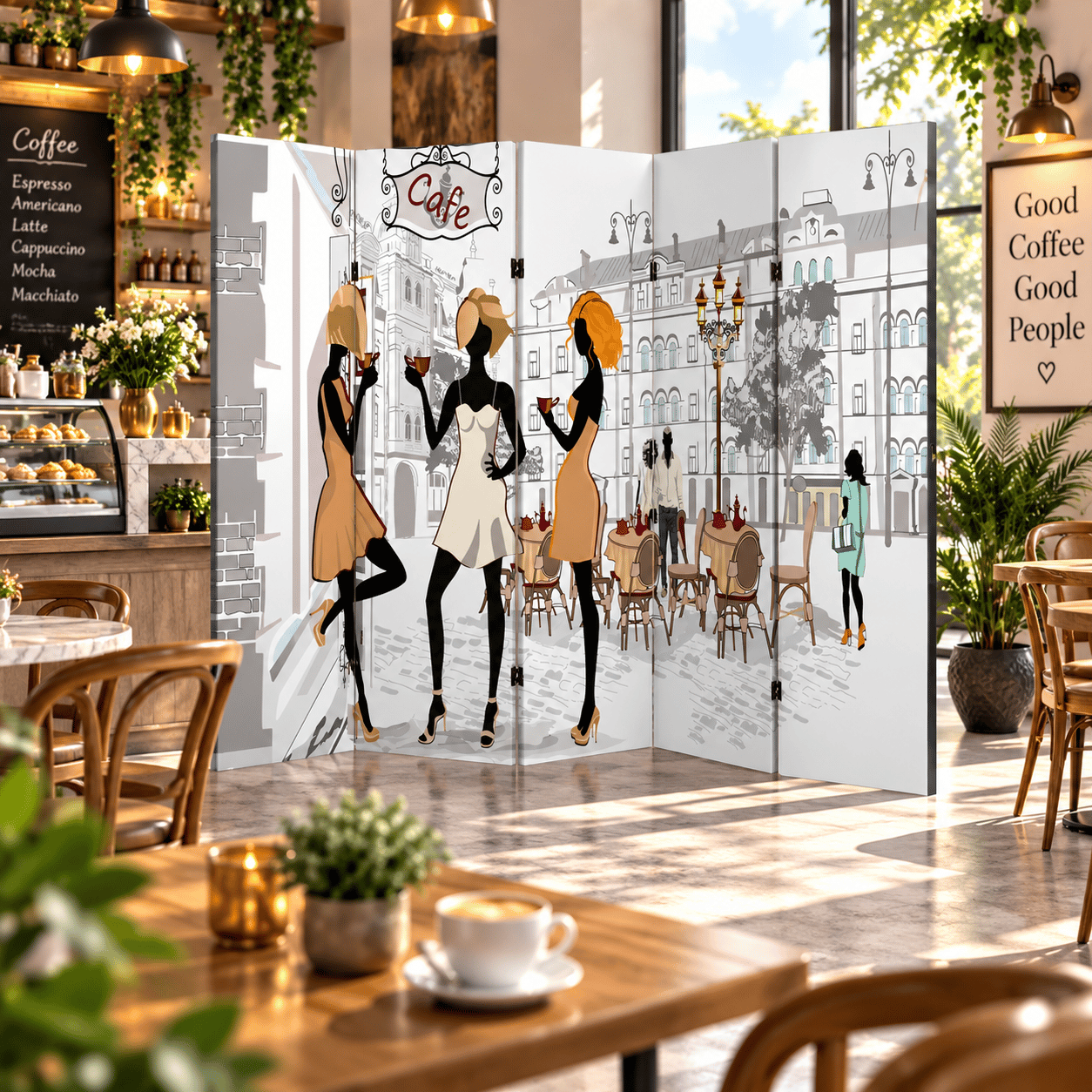 Paris Cafe Temalı Dekoratif Paravan