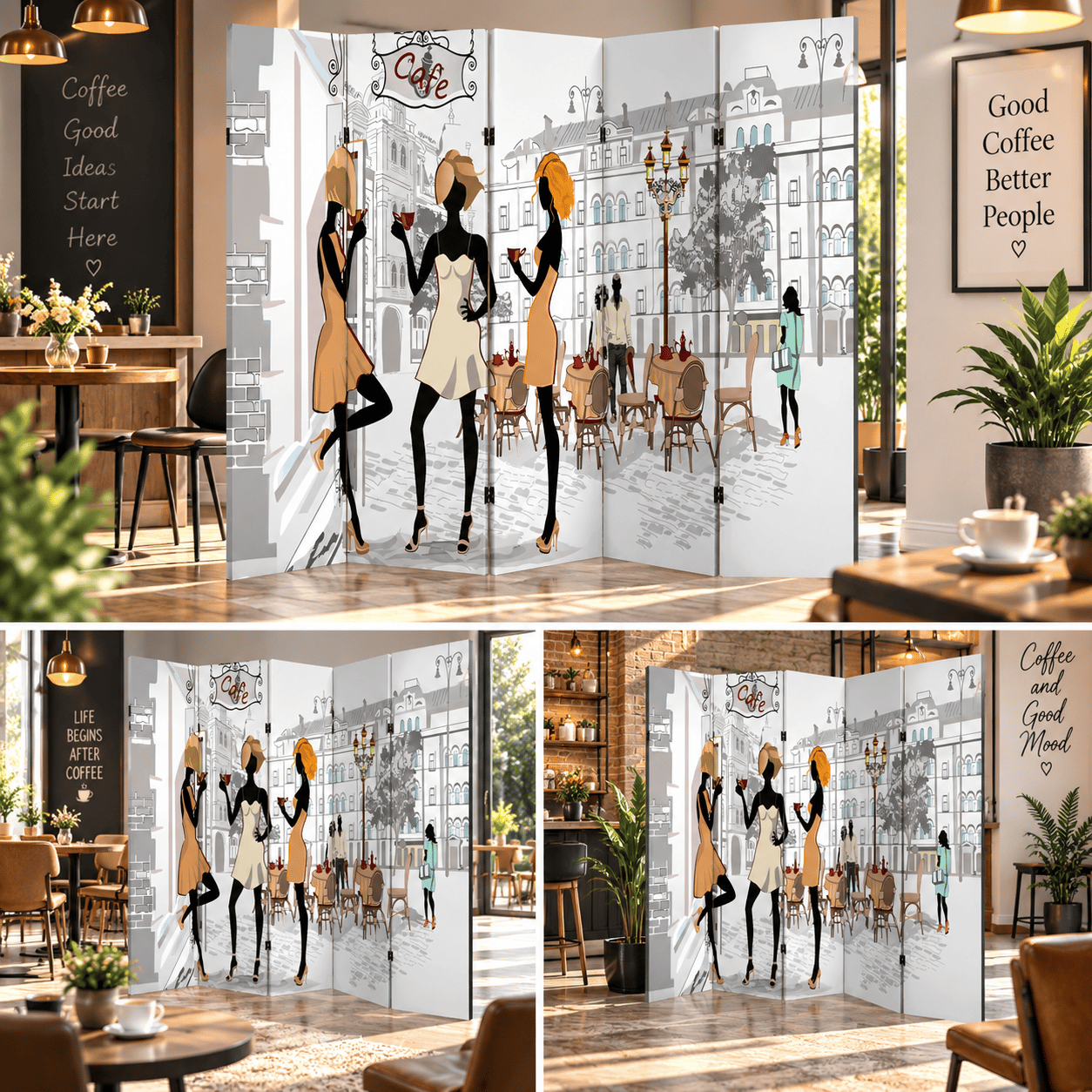 Paris Cafe Temalı Dekoratif Paravan