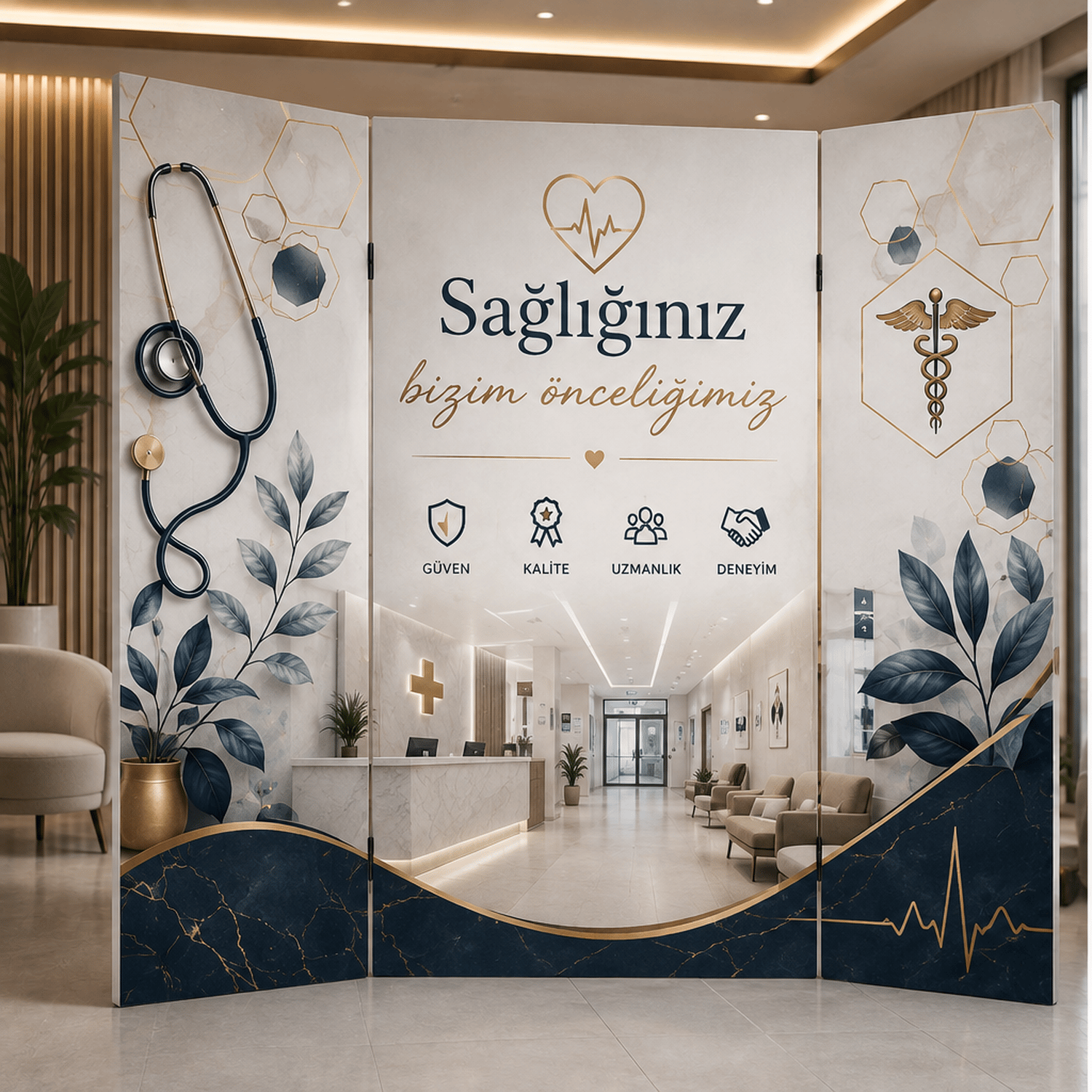 Sağlık ve Klinik Temalı Dekoratif Paravan – Medikal Oda Bölücü
