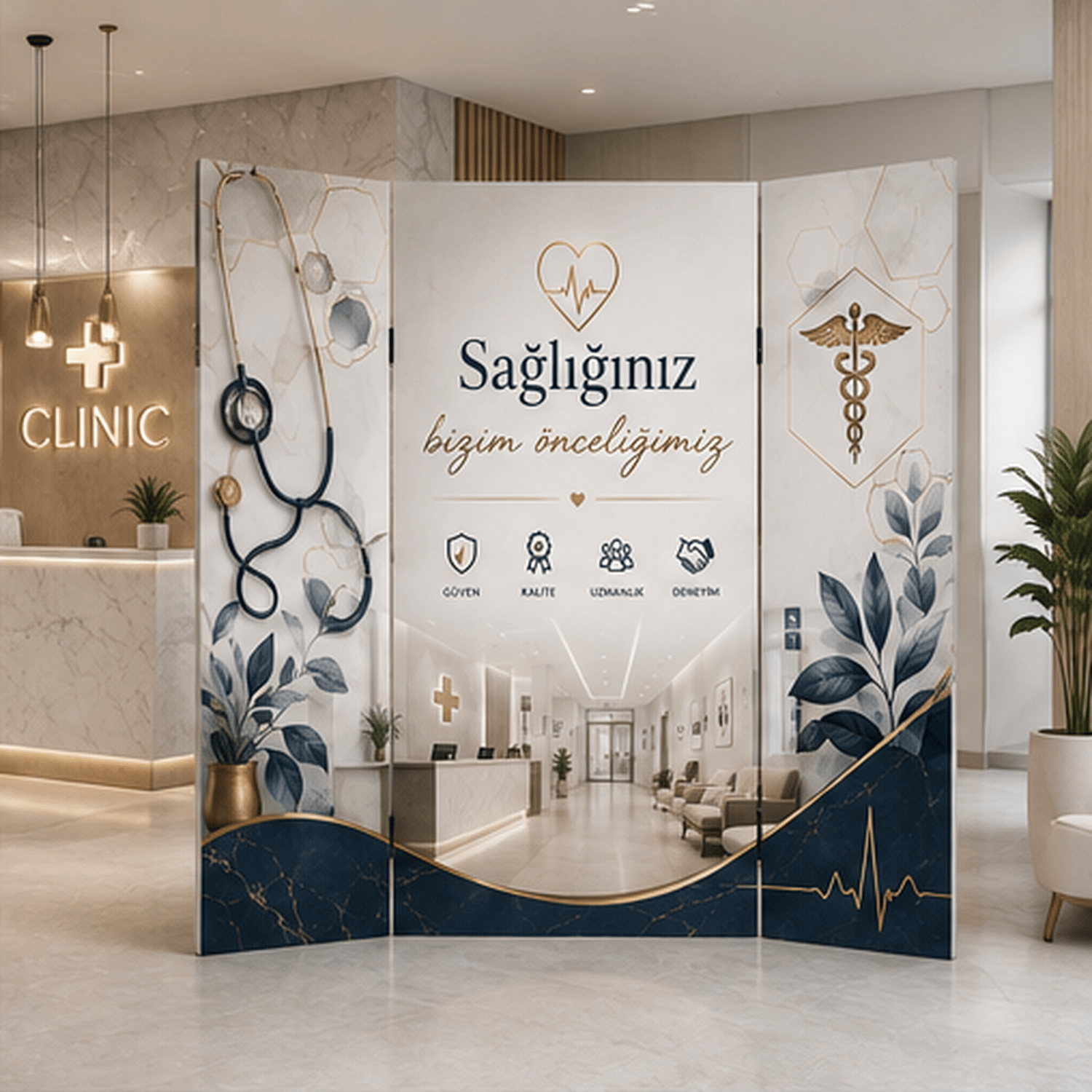 Sağlık ve Klinik Temalı Dekoratif Paravan – Medikal Oda Bölücü