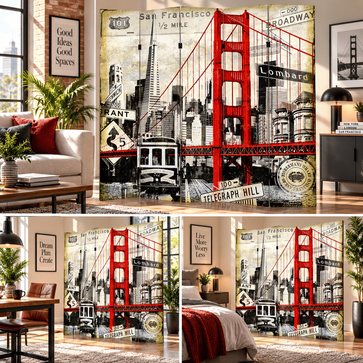 San Francisco Golden Gate Bridge Temalı Dekoratif Paravan