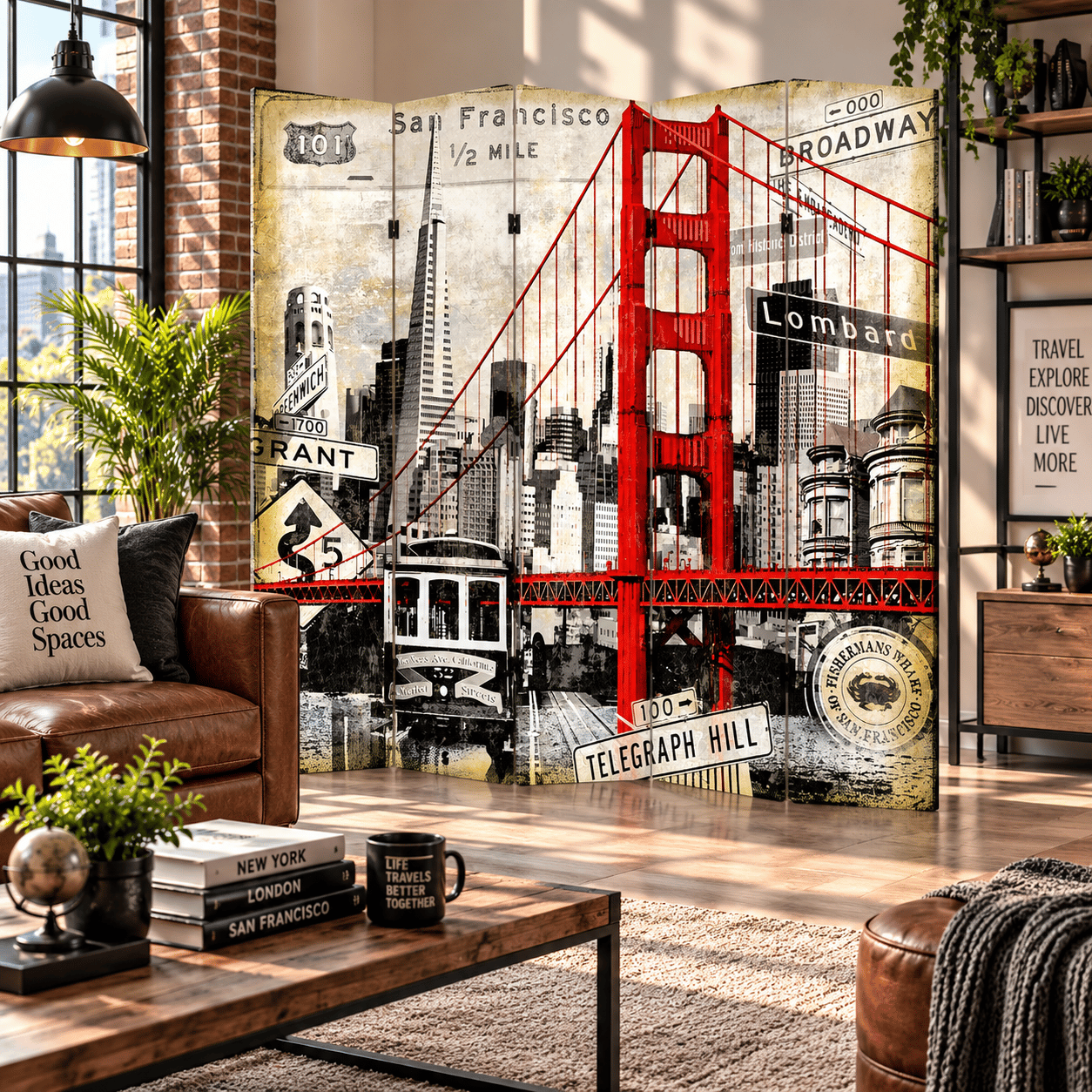 San Francisco Golden Gate Bridge Temalı Dekoratif Paravan