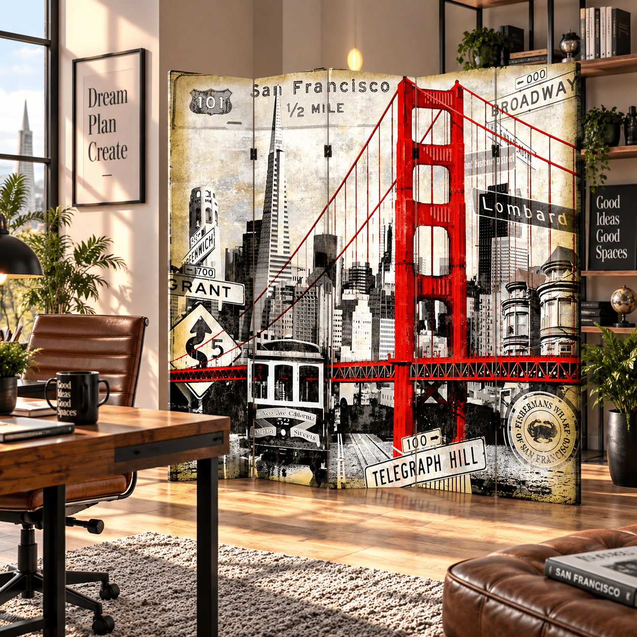 San Francisco Golden Gate Bridge Temalı Dekoratif Paravan
