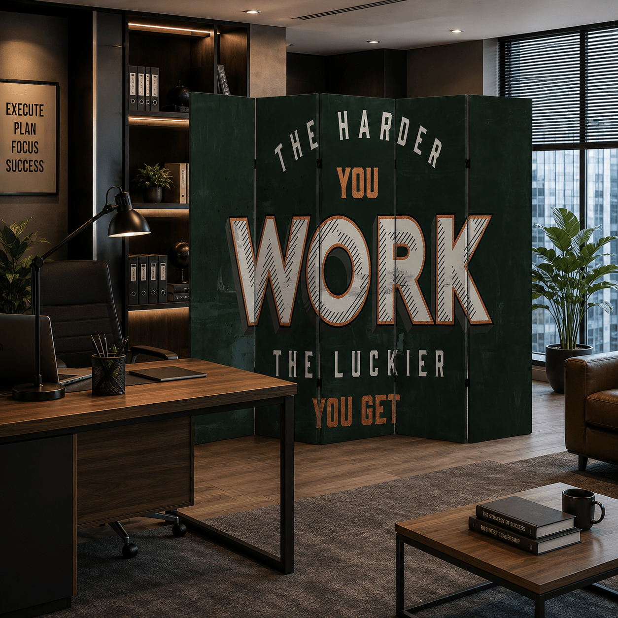 The Harder You Work Dekoratif Paravan – Motivasyon Temalı Ofis ve Çalışma Alanı Oda Bölücü