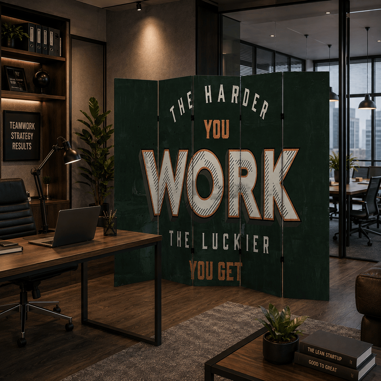 The Harder You Work Dekoratif Paravan – Motivasyon Temalı Ofis ve Çalışma Alanı Oda Bölücü