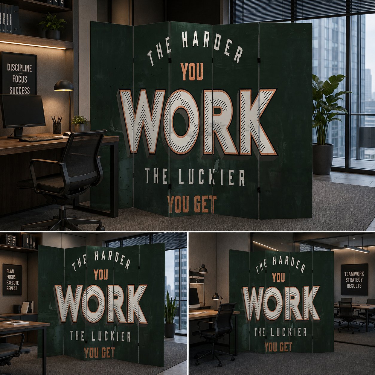 The Harder You Work Dekoratif Paravan – Motivasyon Temalı Ofis ve Çalışma Alanı Oda Bölücü