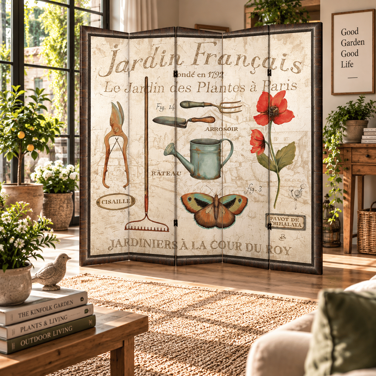 Vintage Fransız Bahçesi Temalı Dekoratif Paravan
