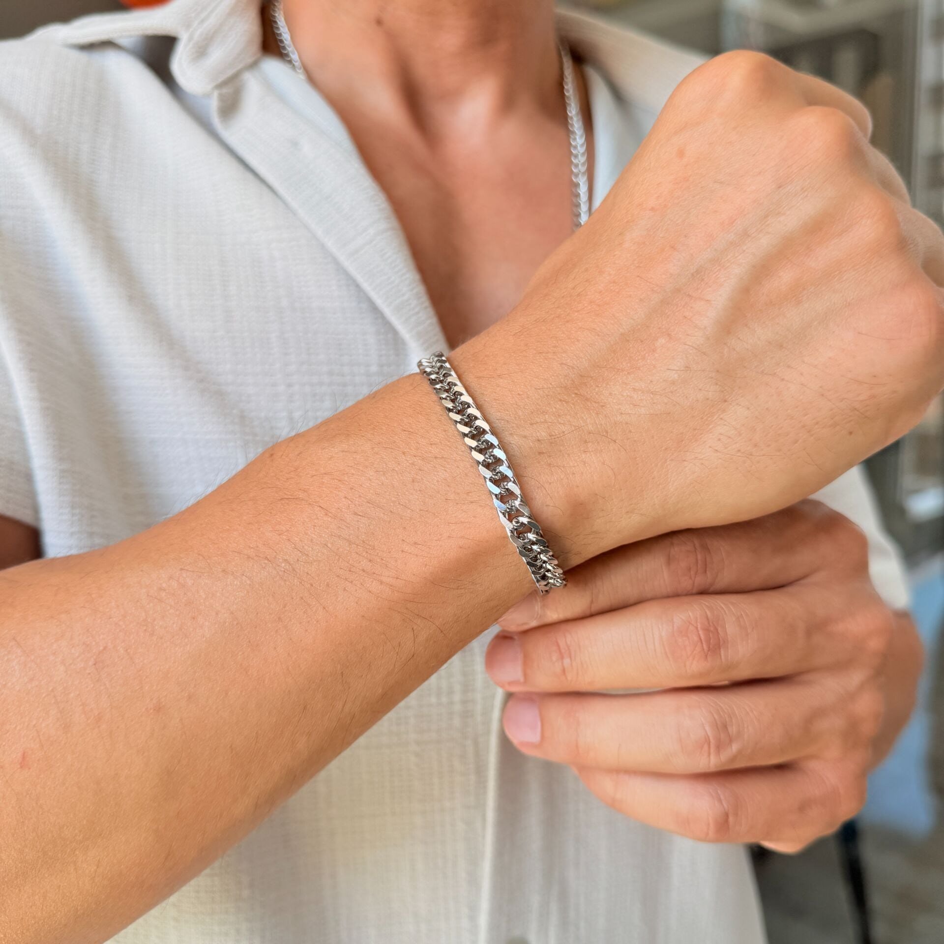 Sık Örme Gümüş Paslanmaz Çelik Erkek Kadın Bileklik Silver