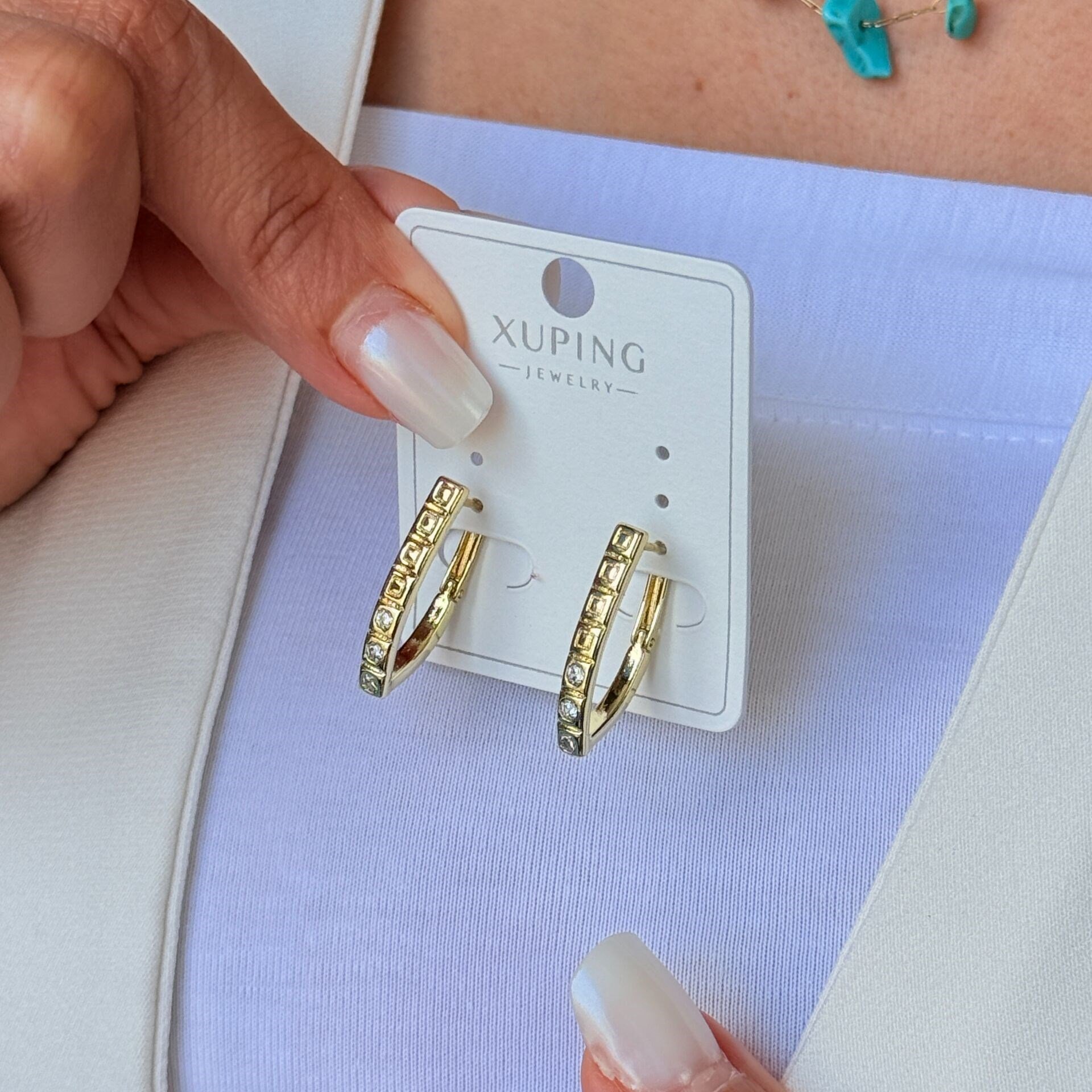 Üç Taşlı Zirkon Xuping Vip Küpe Gold