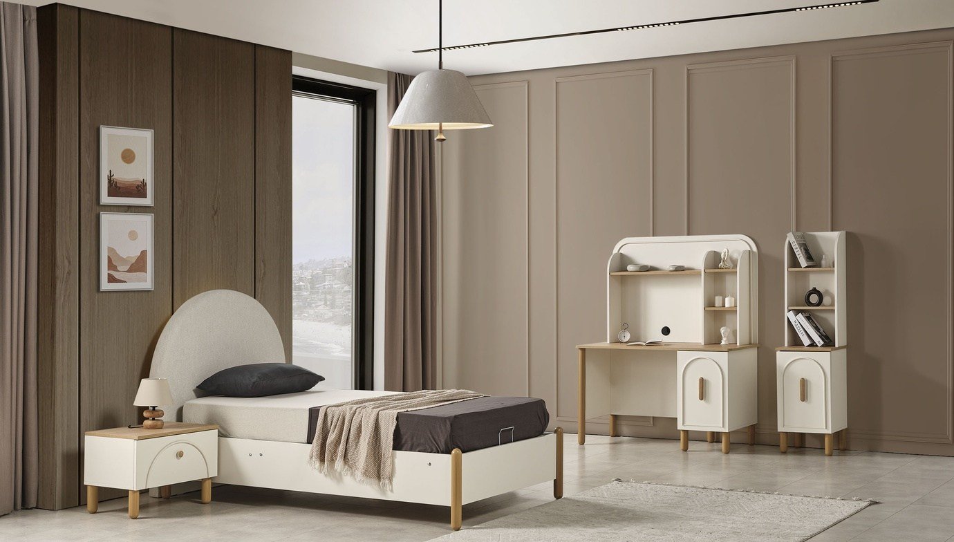 Bohem Star Çalışma Masası 123 cm Sedef Krem ve Ceviz