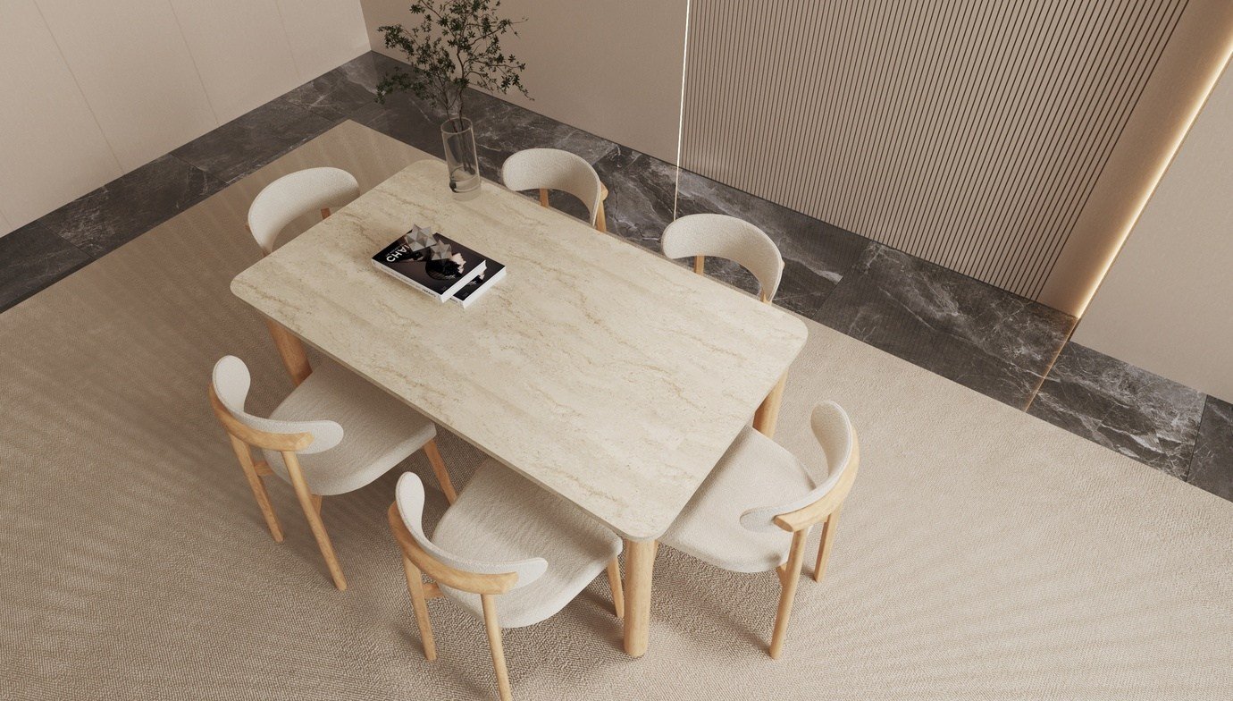 Bohem Traverten Yemek Masası 120x80 cm Açılır-Kapanır