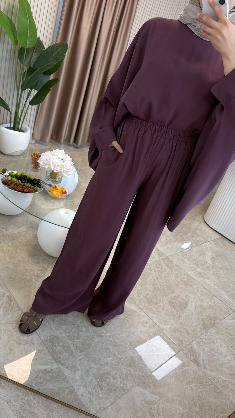 Mürdüm Renk Oversize Takım