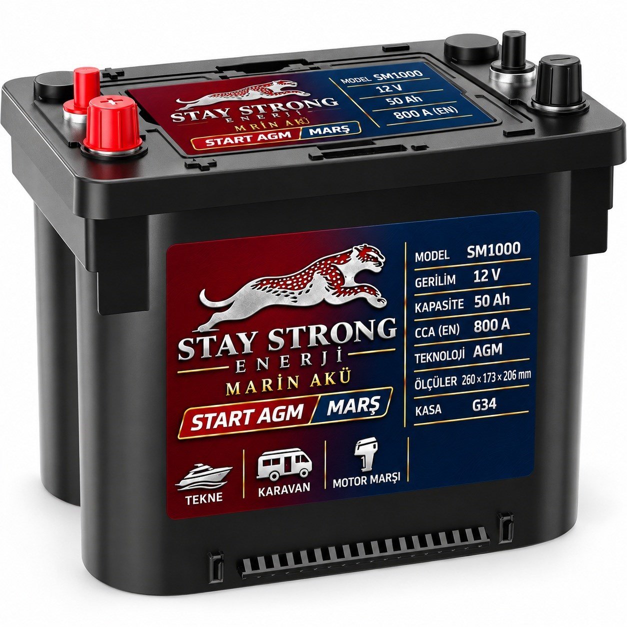 STAY STRONG SM1000 12V 50Ah 800A AGM Marin Marş Aküsü