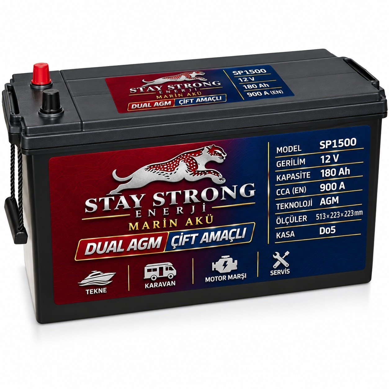 STAY STRONG SP1500 12V 180Ah 900A AGM Marin Çift Amaçlı Aküsü