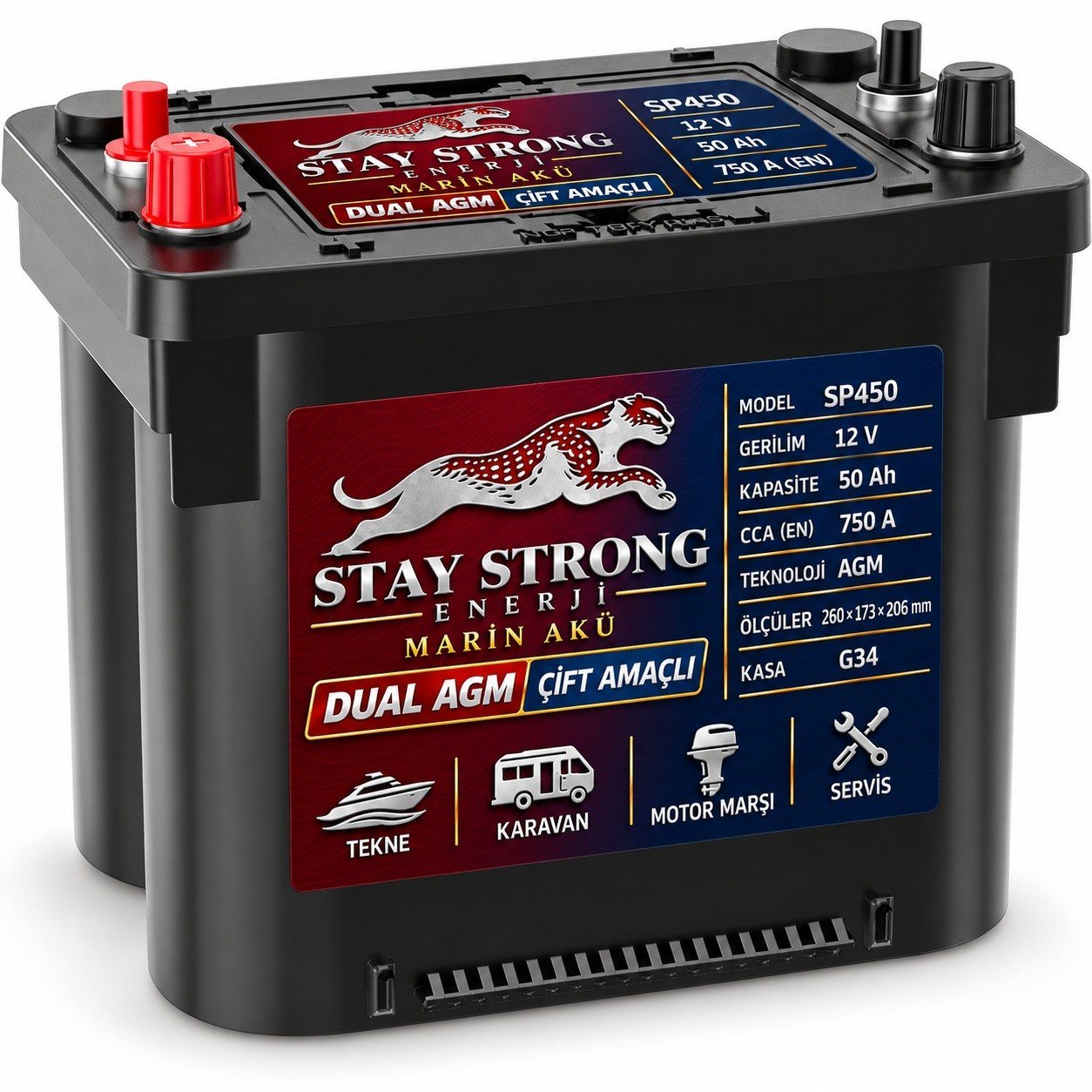 STAY STRONG SP450 12V 50Ah 750A AGM Marin Çift Amaçlı Aküsü