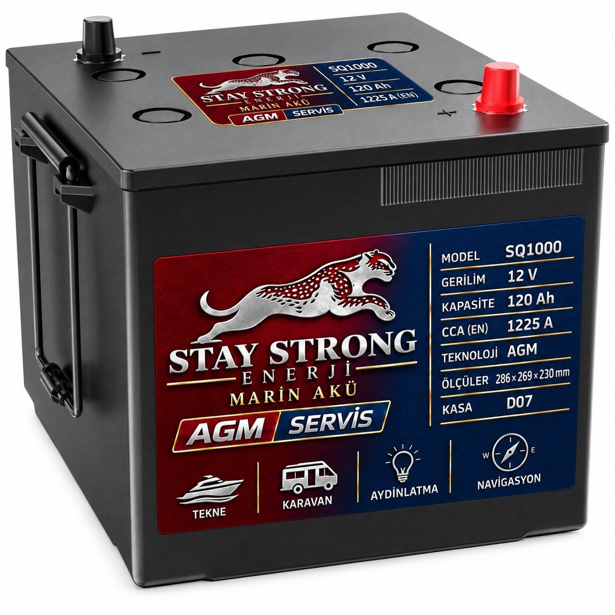 STAY STRONG SQ1000 12V 120Ah 1225A AGM Marin ve Karavan Servis Aküsü