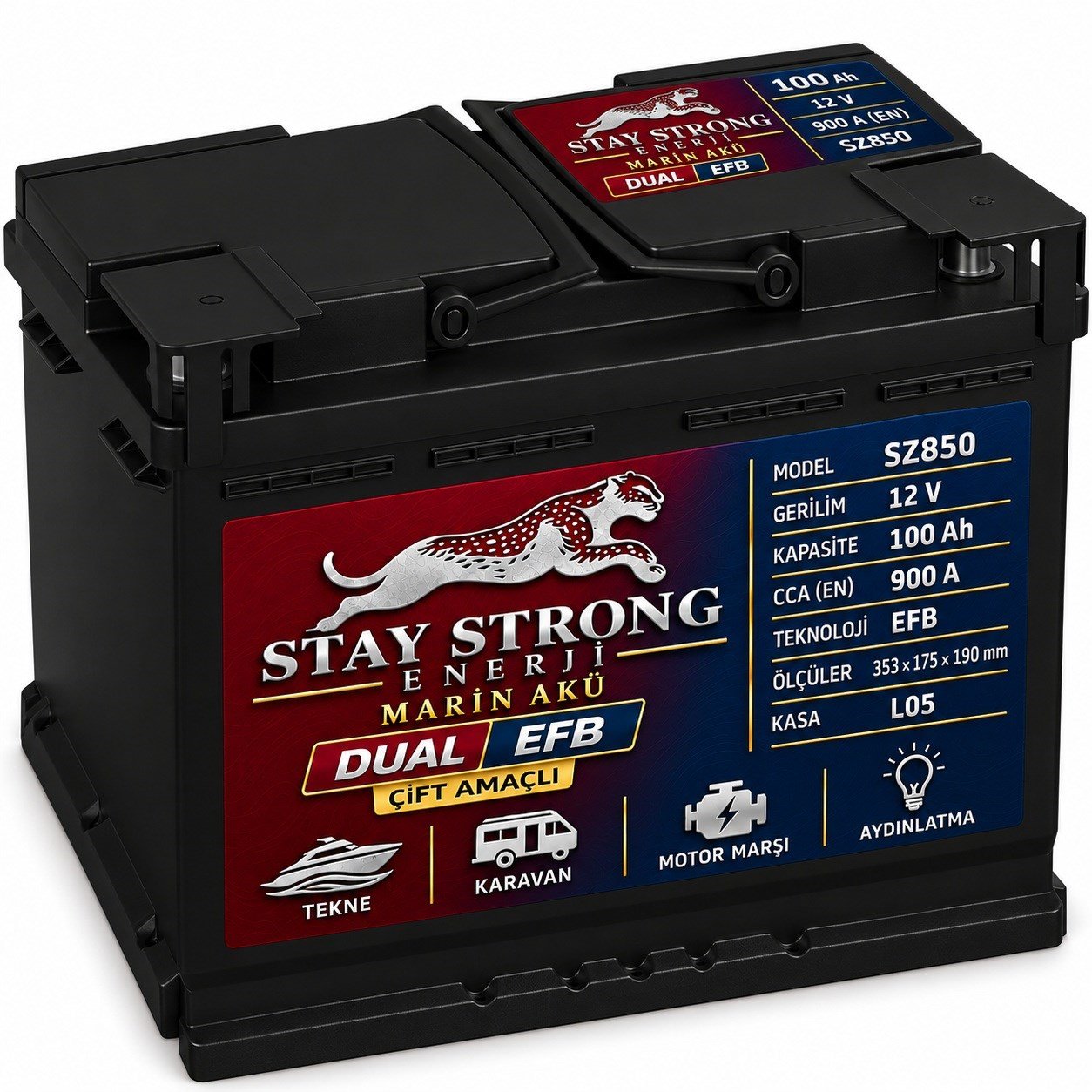 STAY STRONG SZ850 12V 100Ah 900A EFB Marin Çift Amaçlı Aküsü