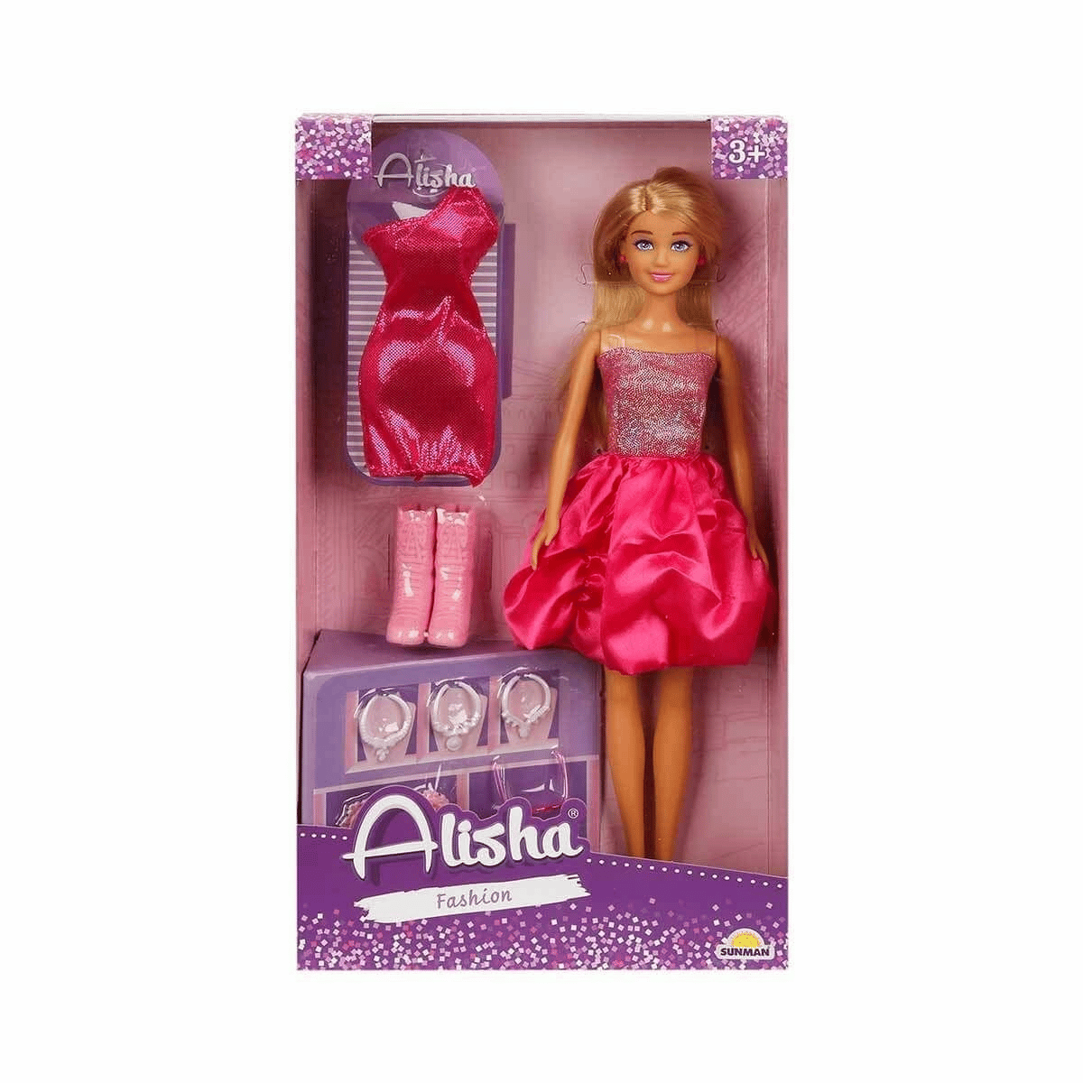 01423 SUN-RST-SIS-MNK- Alisha Gece Elbiseli Bebek Seti 29cm