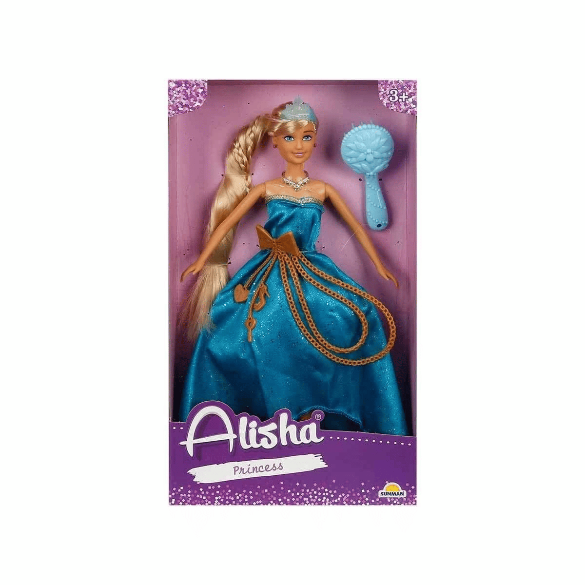0835 SUN-RST-SIS-MNK Alisha Prenses Uzun Saçlı Aksesuarlı Bebek Set 29 cm 3renk -