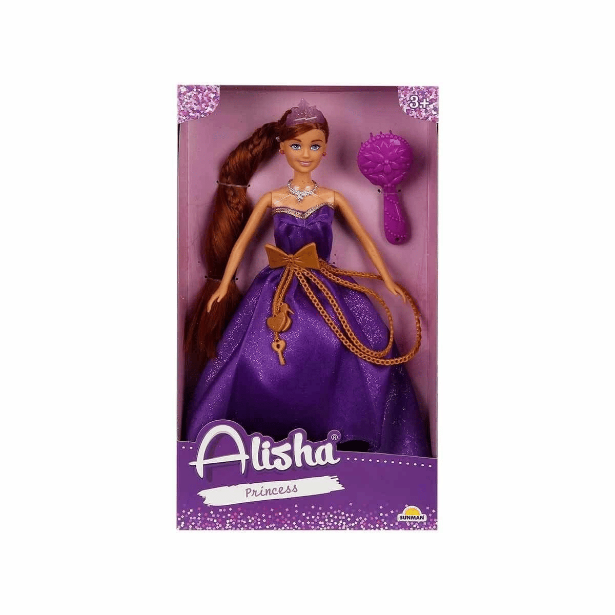 0835 SUN-RST-SIS-MNK Alisha Prenses Uzun Saçlı Aksesuarlı Bebek Set 29 cm 3renk -